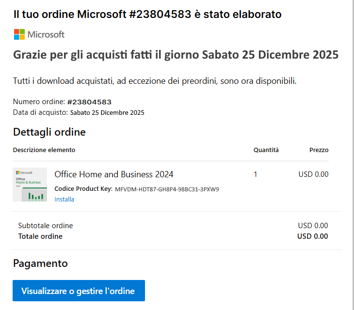 Ricevuta di acquisto Office