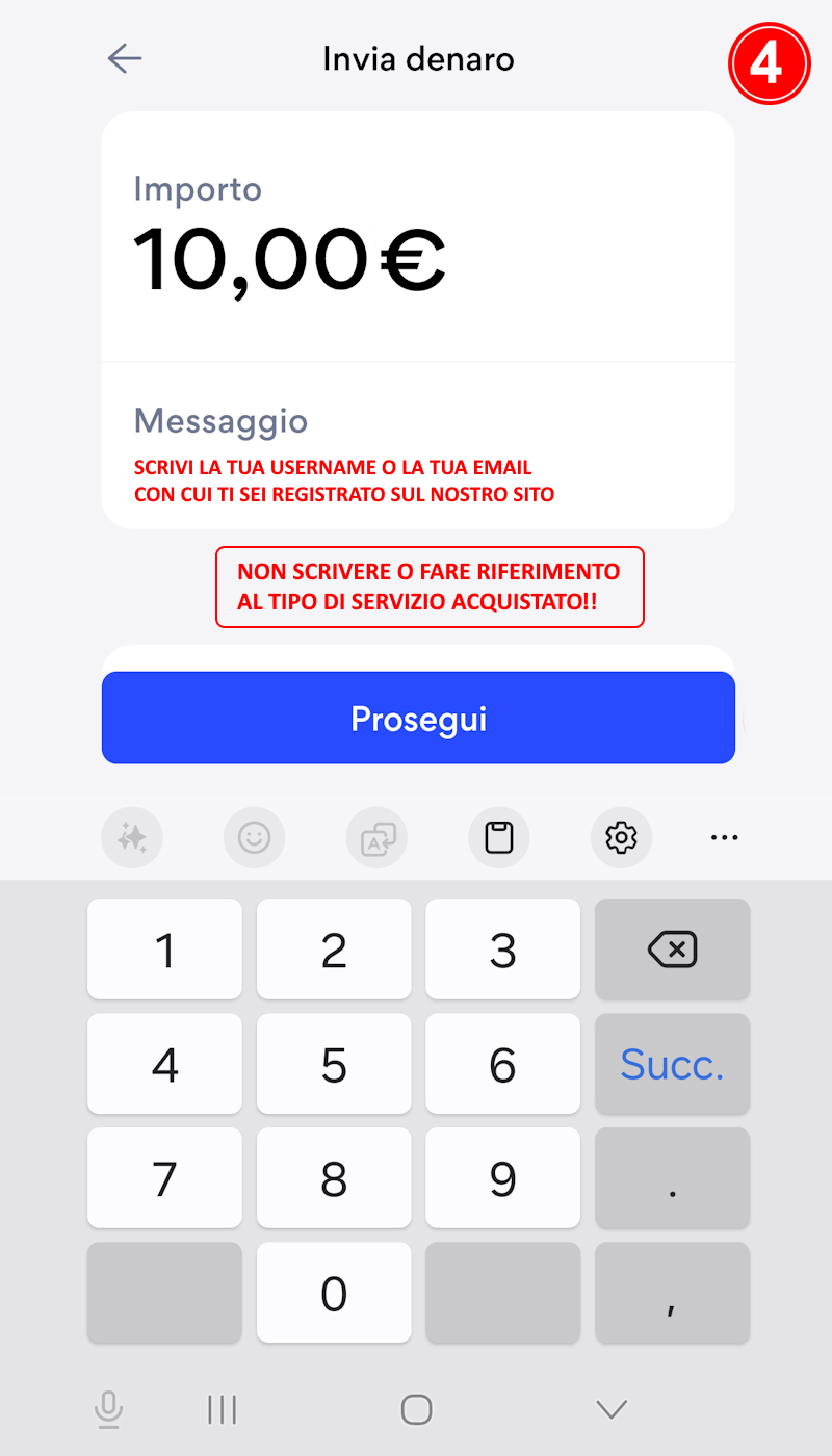 Schermata Inviare denaro